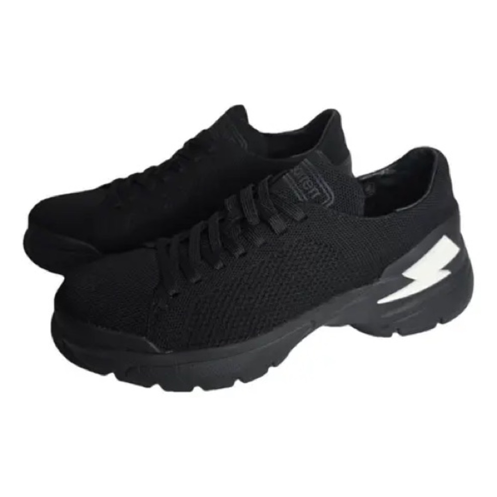 Men’s Neil Barrett Black Knit Bolt Lace Up Sneakers with Lightning Bolt Size 44 - Picture 2 of 5
